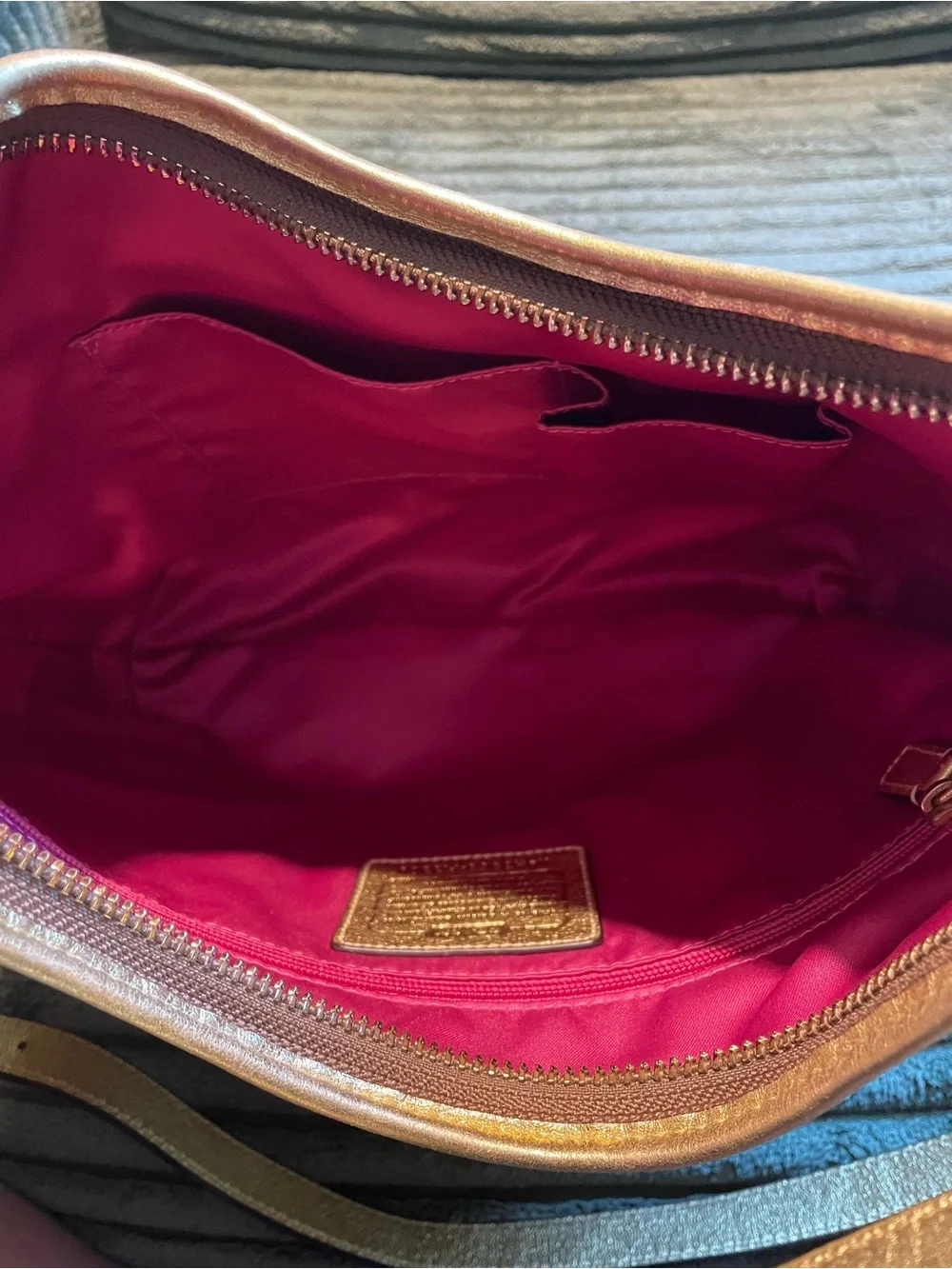 Coach Tattersall Gold Graffiti Logo Hobo Bag in Cream and Tan with Pink Accents